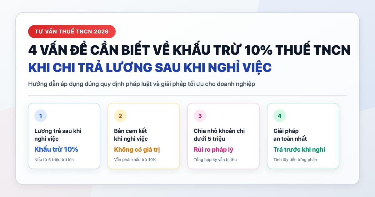 4 vấn đề về khấu trừ 10% thuế TNCN khi trả lương sau nghỉ việc