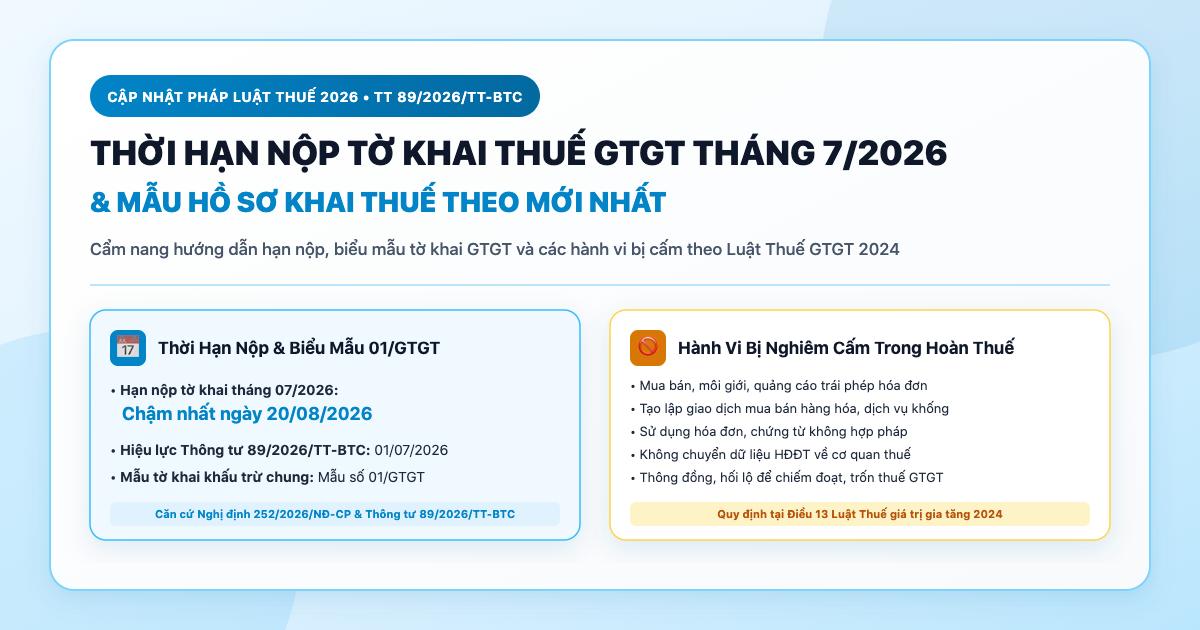 Thời hạn nộp hồ sơ khai thuế GTGT tháng 7/2026 theo TT 89
