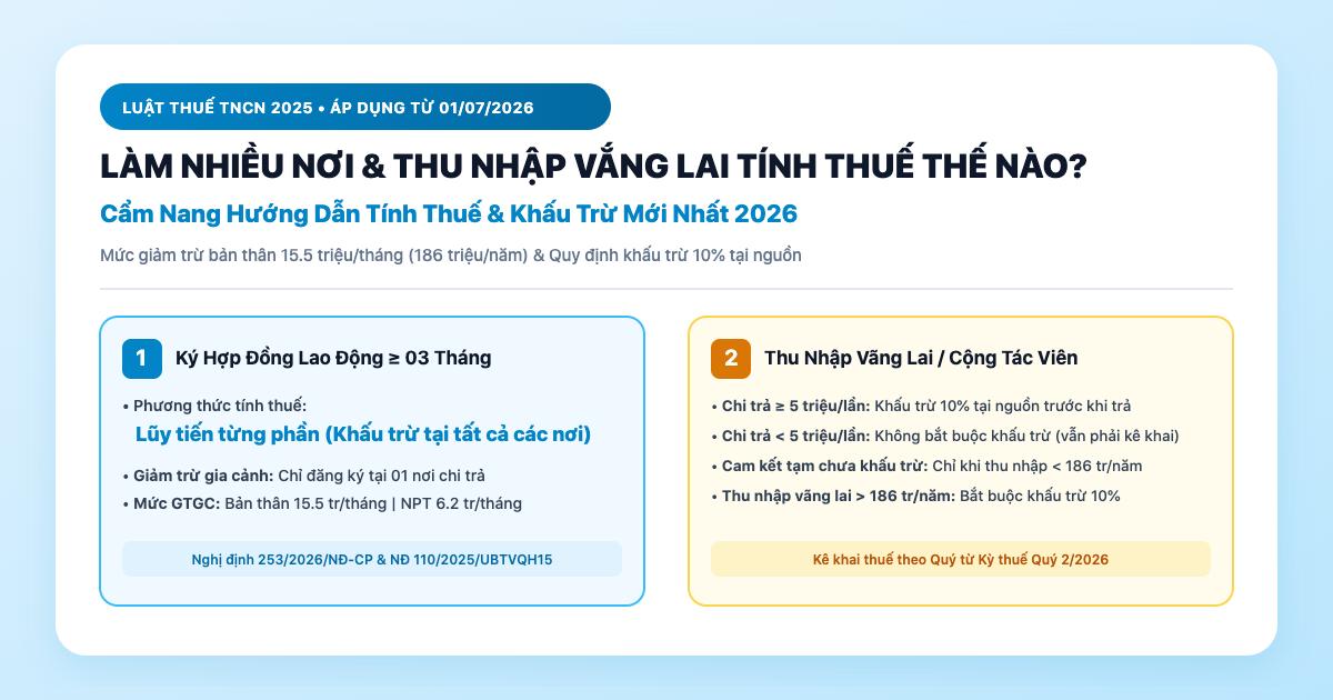 Thu nhập vãng lai: cách tính thuế TNCN cho NLĐ làm nhiều nơi