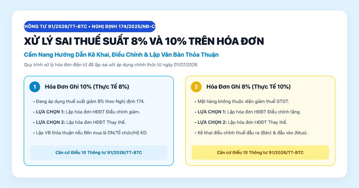 Xử lý HĐĐT sai thuế suất GTGT 8% và 10% theo TT 91/2026