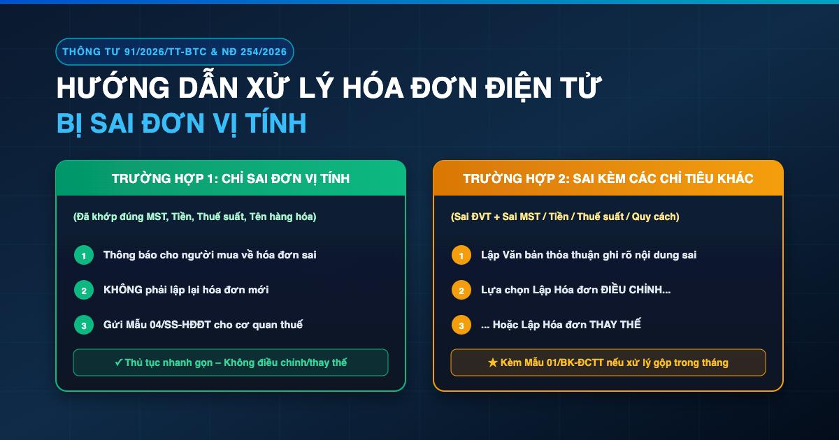 Xử lý hóa đơn điện tử sai đơn vị tính theo TT 91/2026